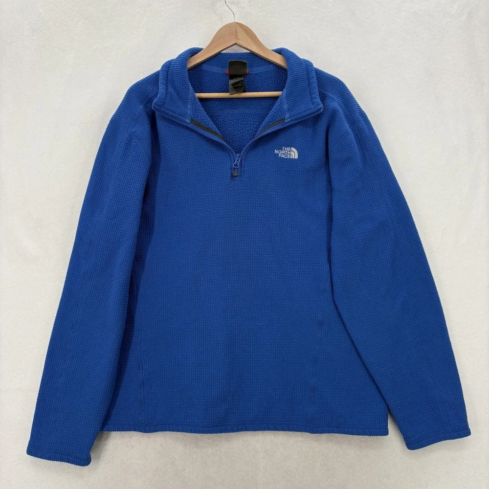 The North Face TKA 100 Glacier 1/4 Zip Fleece Pullover Mens XL Blue Waffle Knit